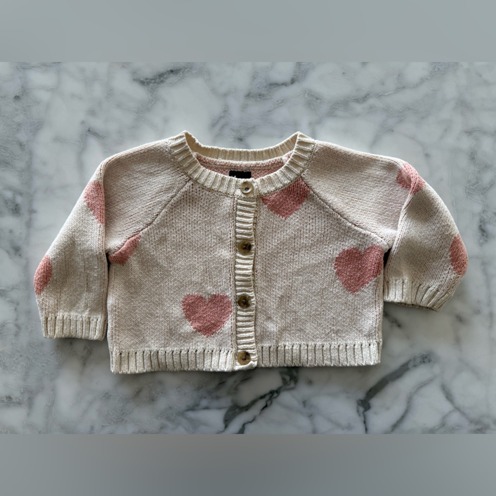 Tea Collection Iconic Cardigan with Pink Heart Accents
